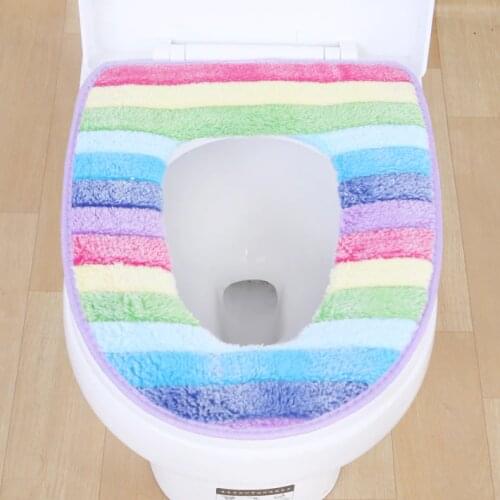 Bathroom Set Flock Print Thickening Zipper Toilet Set Colorful Toilet Seats Pad Toilet Mat Comfort Toilet Seat Cushion Cover
