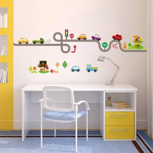 Cartoon Bus Car Highway Track Wall Stickers Wall Art Decals Wallsticker Kids Rooms Nursery Bedroom Living Room Home Decor