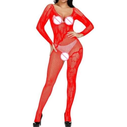 Long Sleeve Catsuit Sexy Sleepwear Lingerie Babydoll BODYSUIT Floral Body Stocking Temptation Open Crotch Underwear Dropshipping