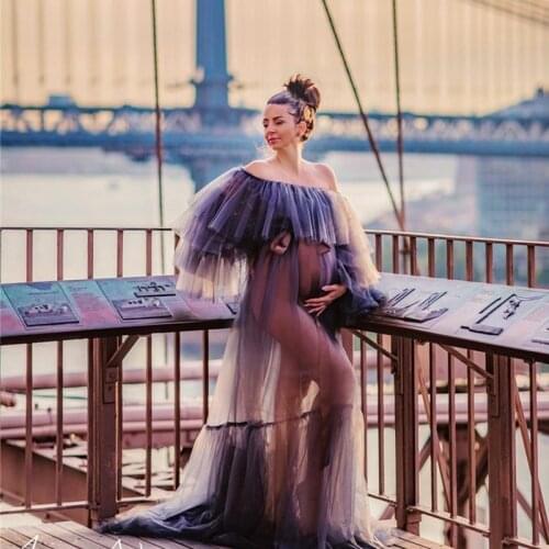 Sexy Tulle Long Maternity Dress For Photo Shoot For Baby Shower Soft Lush Mesh Maternity Robes Pregnancy Clothes 2021 Neweat