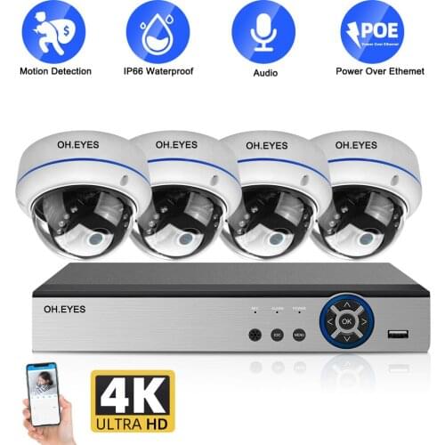 H.265 4 Channel 4K NVR Kit 8MP POE CCTV Camera Security System kit P2P IP Vandalproof Dome Camera Video Surveillance System Set