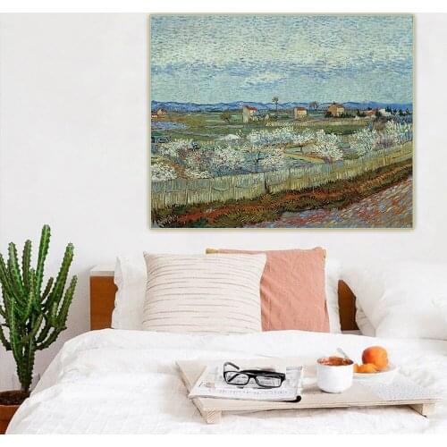 Van Gogh《La Crau with Peach Trees in Bloom》Canvas Oil Painting Artwork Aesthetic Picture Wall Hanging Decor Home Decoration