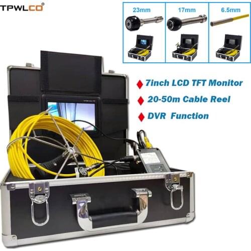 7" TFT LCD Pipe Endoscope Video Camera System With DVR 23mm/17mm/6.5mm IP68 Waterproof Portable Drain Camera 20m-50m Cable