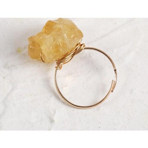 Vintage Irregular Yellow Stone Adjustable Rings For Women Antique Gold Color Fashion Personality Open Ring Gift