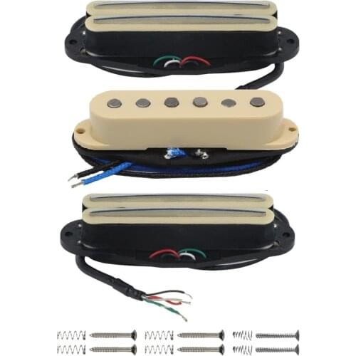 FLEOR 3pcs Yellow Humbucker Pickup Hot Rail & Staggered Single Coil Pickup for SSS Guitar Parts