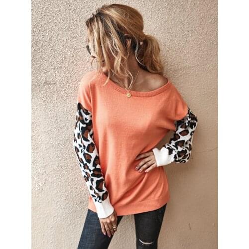 2020 Autumn Winter Women Pullover Leopard Priny Long Sleeve Color Patchwork O-neck Woman Sweaters Y0373A
