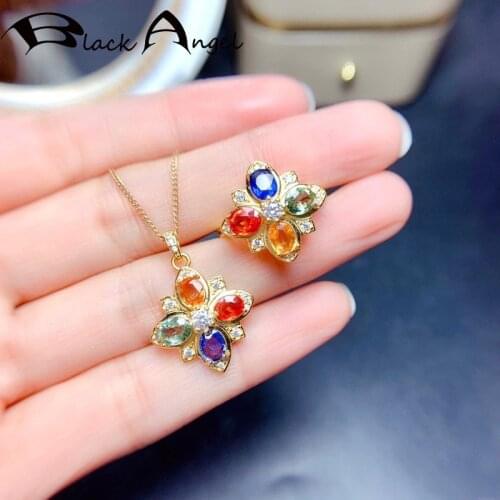 BLACK ANGEL Geometry Candy Colors Parures Bijoux Temperament Pendant Necklace For Women Resizable Rings Gold Color Jewelry