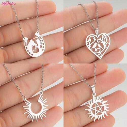 New 2021 Stainless Steel Necklaces for Women Fashion Love Heart Sun Horse Shoe David Star Necklace Satan Jewelry Birthday Gifts