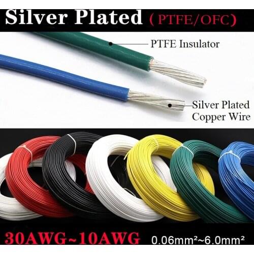 1.5mm 20AWG Silver Plated PTFE Wire Silver Plated Oxyten-Free Copper Cable 19 Strands Color Selectable