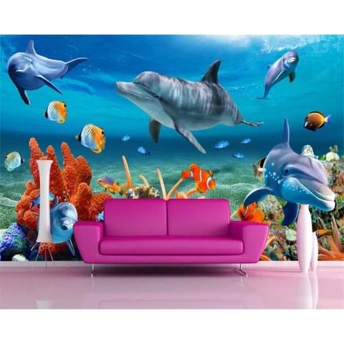3DBEIBEHANG Custom 3D wallpaper underwater dolphin fish wallpaper aquarium wall background room children wall paper