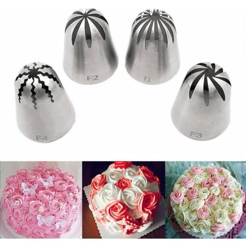 4pcs/Set Large Cake Cream Nozzle Icing Piping Nozzles Pastry Tools Stainless Steel Cupcake Russian Pastry Cream Tips Bakeware