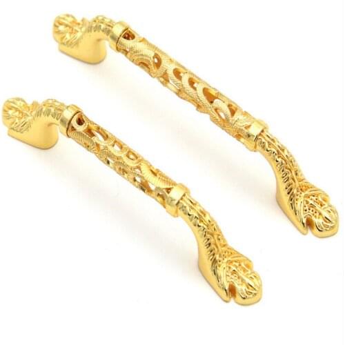 5"European boutique luxury gold hollow handle 24K gold coat closet door pulls Modern TV cabinet drawer handle kitchen knob 128mm