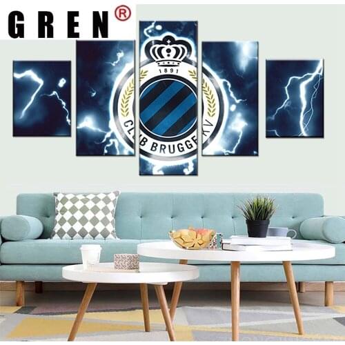 GREN 5 Panel Modular Wall Paintings Modern Home Decor Wall Art Belgium Club Brugge KV Club Canvas Painting On The Wall Artwork