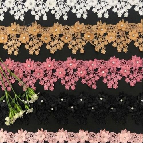 5yard 3D embroidery flowers rhinestone lace Trim for clothes Lace Ribbon Decorative Trimming for curtain DIY Sewing Accessoriess
