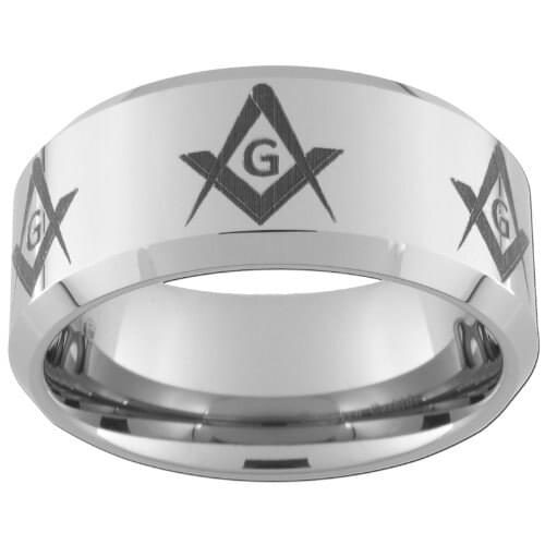 8mm Tungsten Carbide Freemason Masonic Square and Compass Rings (full and half sizes 6-14)