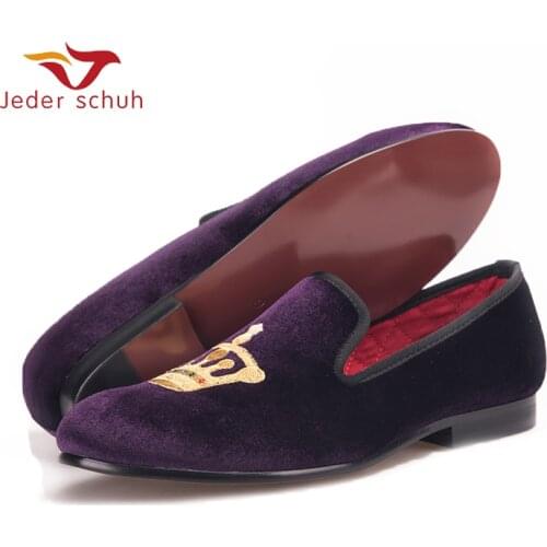 Velvet Shoe Fashion Gold Crown Design Men Flats Smoking Men Wedding And Party Shoes Men Loafers Sizeus6-16 Free Shipping