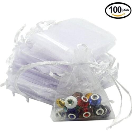 White 100pcs Organza Bags 7x9 9x12 13x18 15x20CM Drawstring Bags Jewelry Packaging Bags Candy Party Wedding Favor Gift Bags