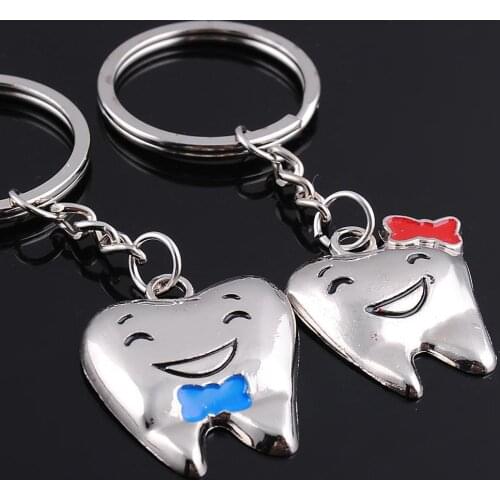 FREE SHIPPING BY DHL 200pairs/lot 2015 New Zinc Alloy Funny Tooth Shaped Keychains Novelty Keyrings for Lovers