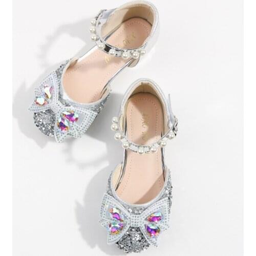 Girl Princess Shoes 2021 Summer New Teen Kids High Heels Fashion Hollow Sequin Sandals Children Crystal Shoes 4 5 6 7 8 9 10 11y