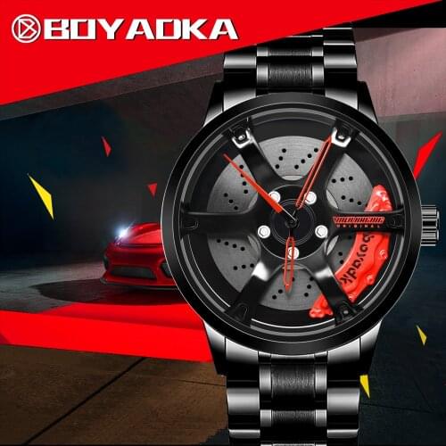 Full Stainless Steel Men Watch Car Racing Auto Wheel Watches Rim Hub Design Fashion Sports Watch for F1 Race Car Fans Drop Ship