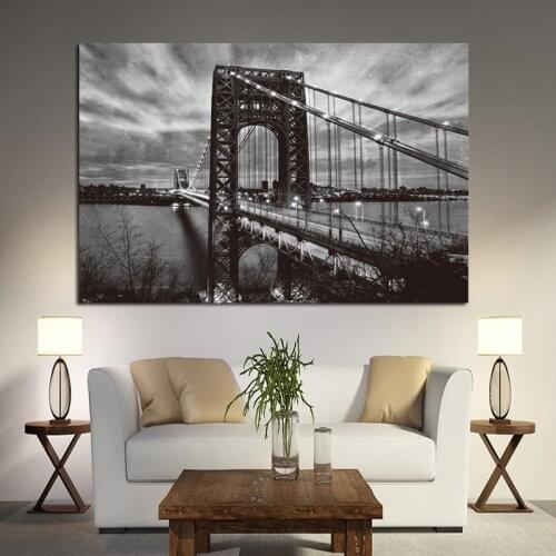 New York Brooklyn Bridge Black and White Posters and Prints Landscape Art Canvas Painting Abstract Wall Picture for Living Room