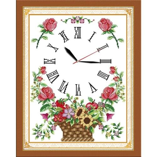 Flowers blooming(2) cross stitch kit 14ct 11ct count print canvas wall clock stitching embroidery DIY handmade needlework