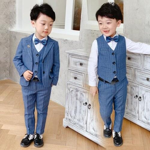 Children Formal High Quality Suit Sets Flower Boys Blazer Vest Pants Clothing Sets Kids Wedding Party Piano Perfomance Costume
