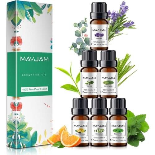 10ML MAYJAM Essential Oils 6pcs Gift Set Humidifier Aromatherapy Diffusers Lavender Eucalyptus Mint Lemongrass Tea Tree Oil