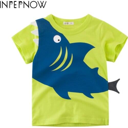 INPEPNOW Boys & Girls Tshirt Cartoon Fish Printed Cotton Short-Sleeved T-shirt Children Tee Tops Kids Graphic T Shirts DX-CZX53