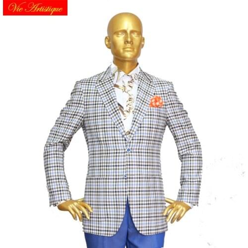 Custom tailor made Mens bespoke suits business formal wedding ware bespoke 2 piece (Jacket+Pants) grey plaid wool slim fit 2019