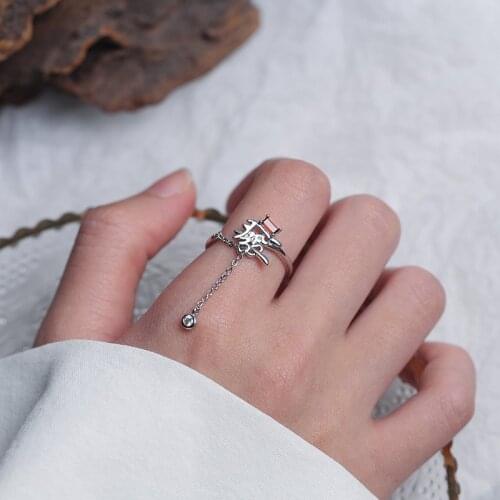 Chinese Wind Index Finger Rings for Women Chinese Text Flash Zircon Opening Ring Female Jewelry Whole Sale Anillos