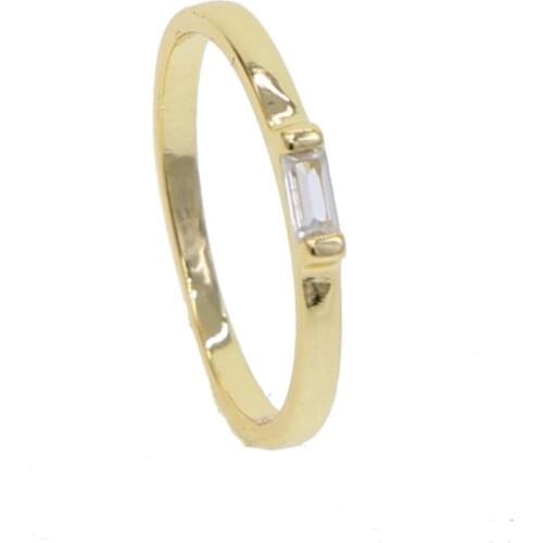 Single stone baguette tiny AAA cubic zirconia small gold color women girl simple delicat thin fashion midi finger simple cz ring
