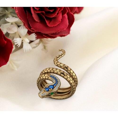 2020 Punk Coiled Snake Rings for Women Multicolor CZ Stones Dance Party Finger Ring Special Girl Gifts Personality Jewelry