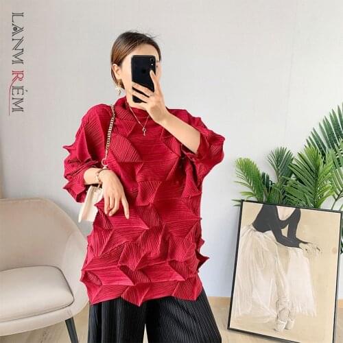 LANMREM Pleated T-shirt 2021 Summer New White Ruffled Wide T-shirt Loose Long Fold Shirts Female Fashion Tide 2D3962