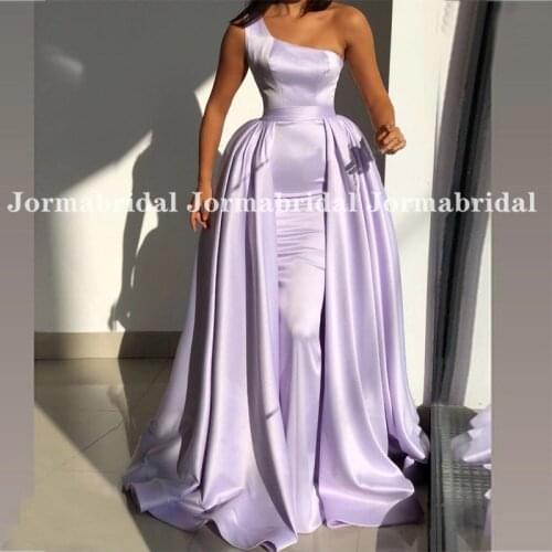 Lavender Mermaid Evening Dresses With Detachable Skirt One Shoulder Long Ruched Satin Evening Gowns Formal Prom Dresses 2021