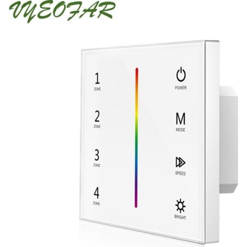 Led RGB Strip Controller DMX Master & 2.4GHz RF Wireless Dual Function 100V-240V Wall Mount Touch Panel 4 Zone String Ribbon Dim