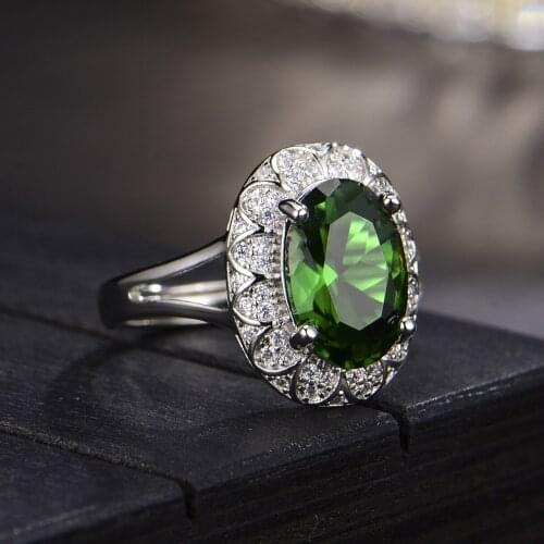 Fashion Luxury Simple Oval Crystal Ring Charm Girl Inlay with Green Zircon Adjustable Ring Elegant Lady Wedding Party Jewelry