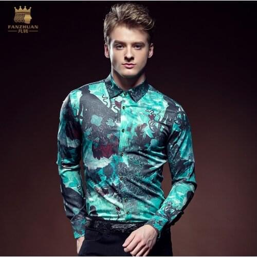 Free Shipping fashion casual New man male mens long sleeved shirt shirts slim flower dress occupation 612160 Fanzhuan