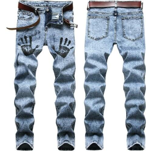 2021 Men’s New Style Slim-fit Blue Jeans,High Quality Stretch Denim Pants,Street Fashion Printed Jeans,Youth Cool Must