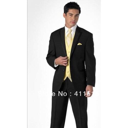 FREE shipping/ Black wedding Groom wear Tuxedo Peak Lapel Groomsmen Men Wedding dress/italian A suits for men/custom cheap suits