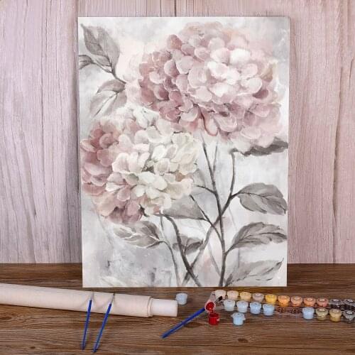 Flower Pink Grey Floral Nordic DIY Paint By Numbers Complete Kit Acrylic Paints 50*70 Oil Painting Loft Wall Handiwork