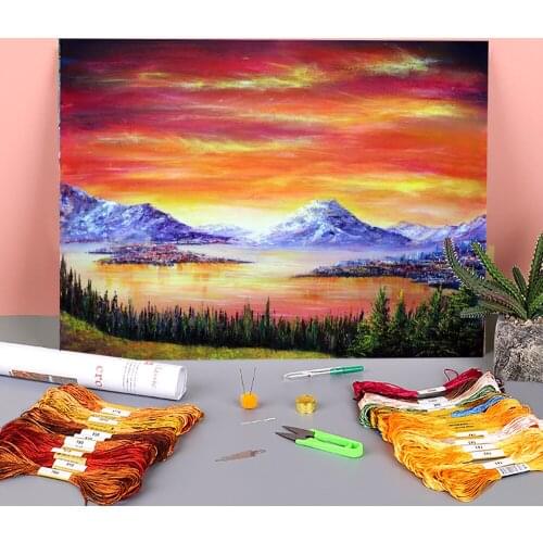 Natural Scenery Sunset View Pre-Printed 11CT Cross-Stitch Kit Embroidery DMC Threads Hobby Knitting Handiwork Jewelry