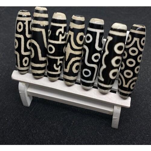 Natural Ancient Gems Tibet Agate Nine-Eyed Dzi Beads Evil Healing Stone Power Stone Religious Jewelry Accessories Size 16x58Mm