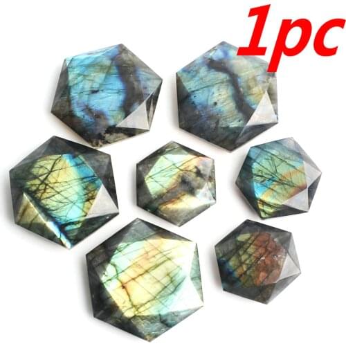 Natural Labradorit Fluorite Crystal No Hole Hexagram Macro-satellite Rope Chain Necklace Pendant DIY Jewelry Accessories