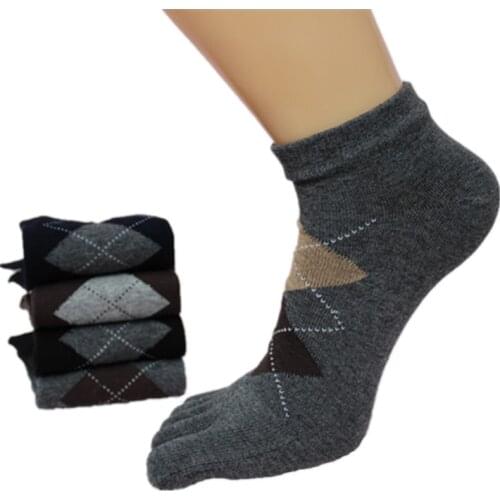 5 Pairs Short Barrel Mens Cotton Five Finger Socks 5 Toe Socks Comfortable Novelty Crew Tube Socks Lattice