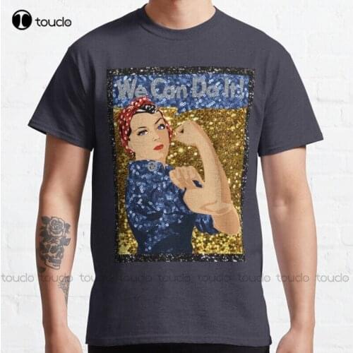 New Glitter Print Rosie The Riveter Classic T-Shirt Boys T Shirts S-5XL white collar shirt women Unisex