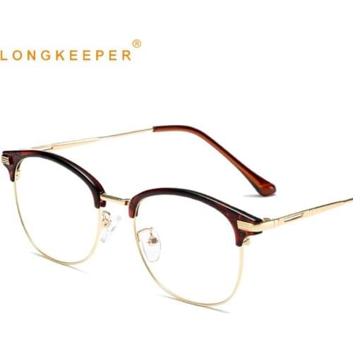 LongKeeper Men Semi-rimless Glasses Frame Women Trendy Metal Clear Lens Eyeglasses Male Optical Spectacle Oculos De Grau