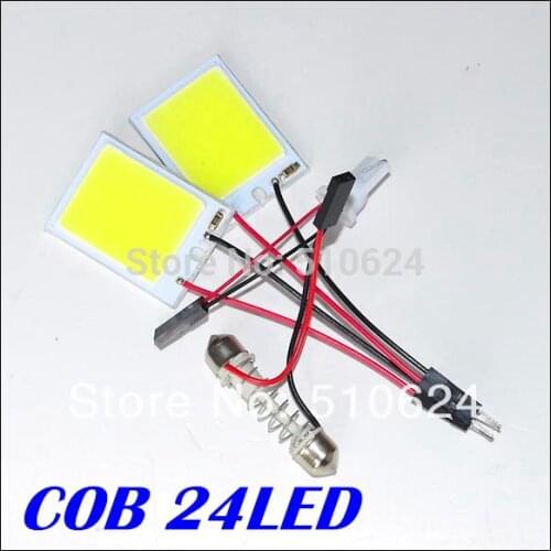 Wholesale White light car led panel light 4W COB LED 24led smd Car Interior Light T10 Festoon led Dome light Adapter 12V