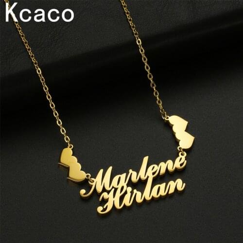 Custom Stainless Steel Name Necklace Double Names Letter Chain Choker with Heart Personalized Gold Nameplate for Women Jewelry