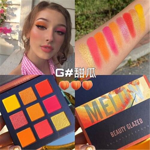 9 Colors Beauty Glazed Eyeshadow Pallete MELON Neon Pink Glitter Shimmer Matte Eye Shadow Makeup Palette Neon Pigments Sombras